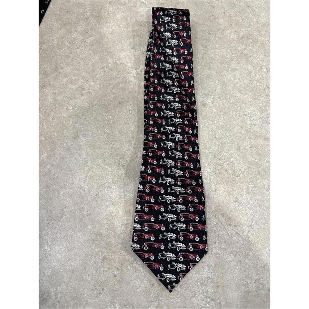 Vintage Classic Antique Cars Mens Neck Tie 100% Silk Hot Rod Pink Black 60” - Picture 2 of 4